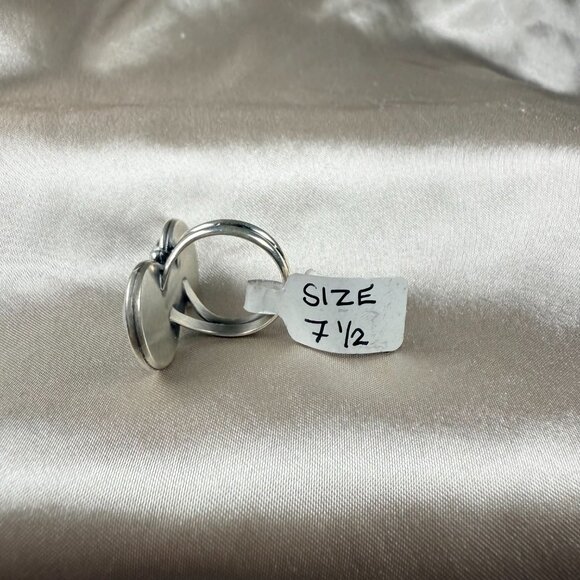 Silver Ring With Double Moonstone Natural Gemstone Statement Jewelry Size 7.5 - Picture 4 of 5